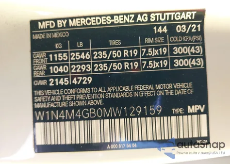 2021 Mercedes-Benz Glb 250 from USA, damaged, VIN W1N4M4GB0MW129159